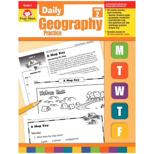 Daily Geography Practice Book, Teachers Edition, Grade 2, Evan-Moor Educational Publishers, Mfr#: 3711