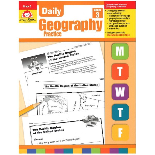 Daily Geography Practice Book, Teachers Edition, Grade 3, Evan-Moor Educational Publishers, Mfr#: 3712