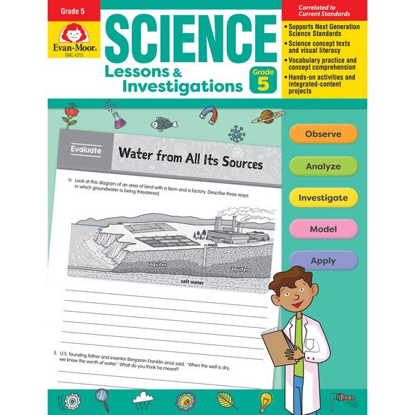 Science Lessons and Investigations, Teachers Edition, Grade 5, Evan-Moor Educational Publishers, Mfr#: 4315