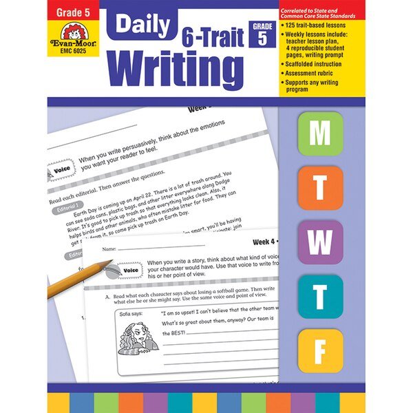 Daily 6-Trait Writing Book, Teachers Edition, Grade 5, Evan-Moor Educational Publishers, Mfr#: 6025