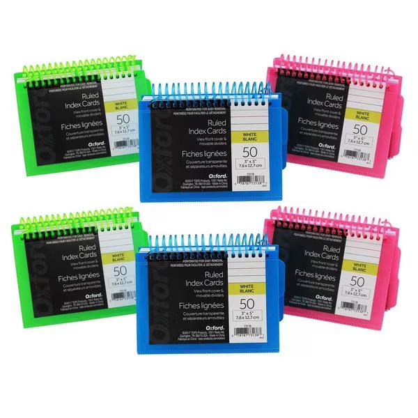 View Front Spiral Index Cards 3in x 5in Poly Cover, PK6, Oxford, Mfr#: ESS73138
