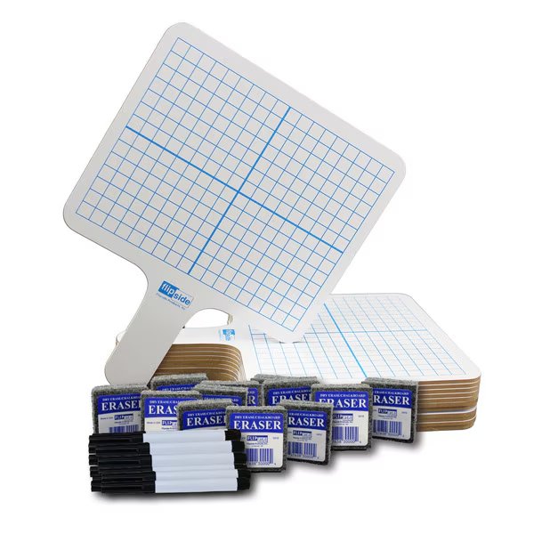 Two-Sided Dry Erase Graphing Paddles, Pens and Erasers, PK12, Flipside, Mfr#: 18125