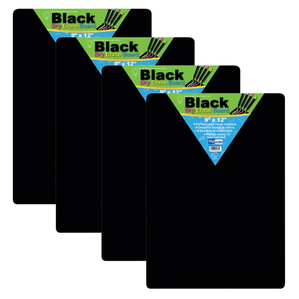 Black Dry Erase Boards, 9" x 12", PK4, Flipside, Mfr#: 40065
