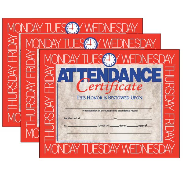Attendance Certificate, 8.5" x 11", 30 Per Pack, PK3, Hayes, Mfr#: VA580