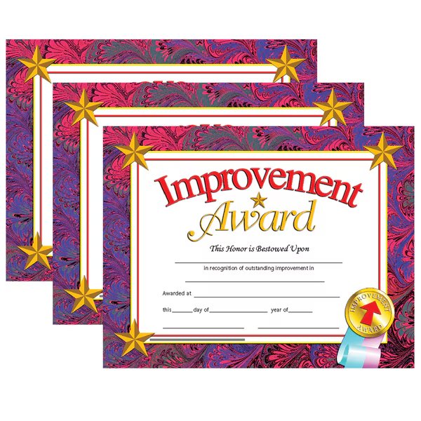 Improvement Award Certificate, 30 Per Pack, PK3, Hayes, Mfr#: VA688