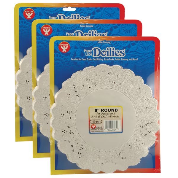 Round Paper Lace Doilies, White, 8in, PK300, Hygloss Products, Mfr#: 10081