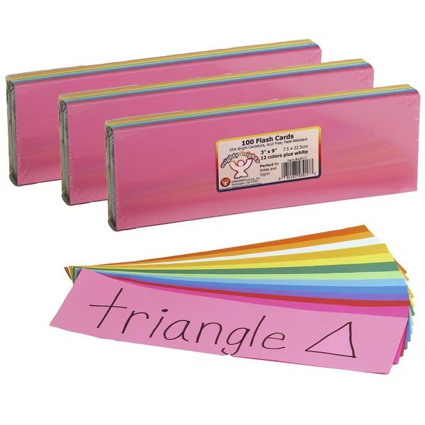 Bright Flash Cards, 3in x 9in, 100 Per Pack, PK3, Hygloss Products, Mfr#: 43917