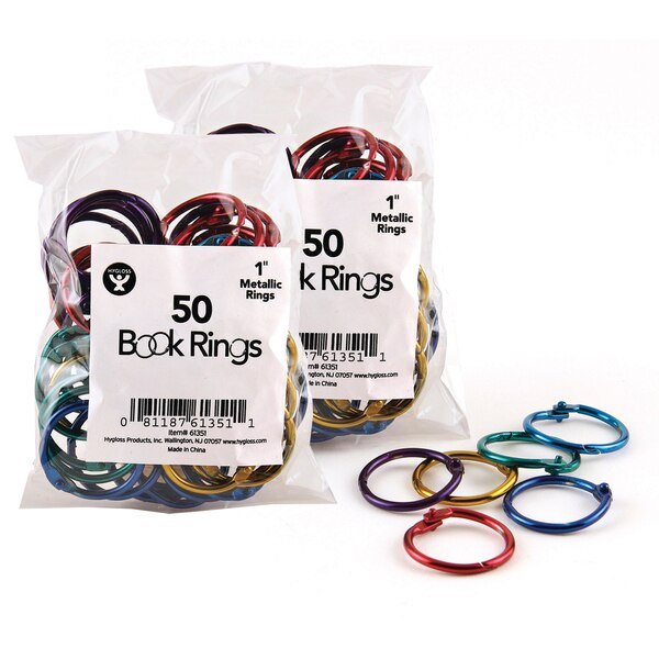 Metallic Book Rings, 1", 50 Per Pack, PK2, Hygloss Products, Mfr#: 61351