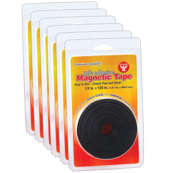 Self-Adhesive Magnetic Tape Roll, 0.5" x 120", PK6, Hygloss Products, Mfr#: 61410