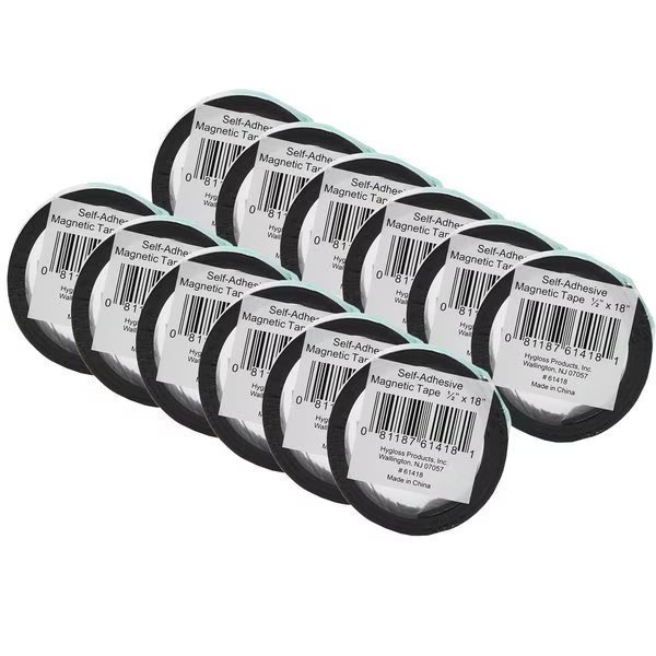 Magnetic Tape, 0.5in x 18in, 24PK, Hygloss Products, Mfr#: 61418