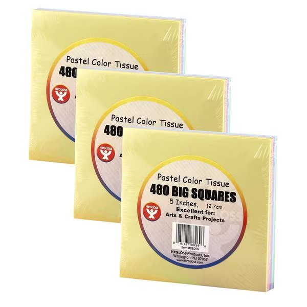 5in. Tissue Squares, Assorted Pastel Colors, 1440PK, Hygloss Products, Mfr#: 88269