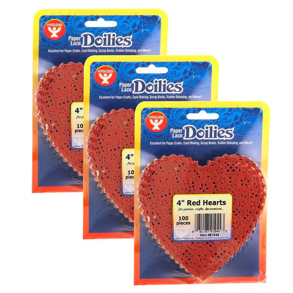 Heart Doilies, Red, 4in, PK300, Hygloss Products, Mfr#: 91044