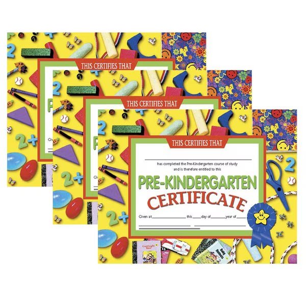 Pre-Kindergarten Certificate, 8.5in x 11in, PK90, Color: Multi, Hayes, Mfr#: VA600