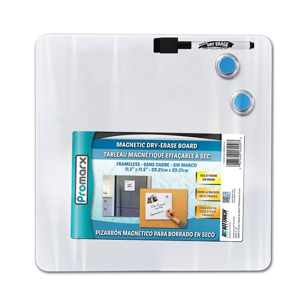 Magnetic Dry-Erase Board w/Dry-Erase Marker + 2 Magnets, 11.5 x 11.5in, Promarx, Mfr#: DE16WDSU0112