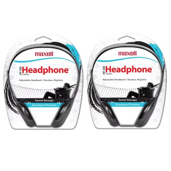 HP-200 Stereo Headphones, PK2, Maxell, Mfr#: MAX190318