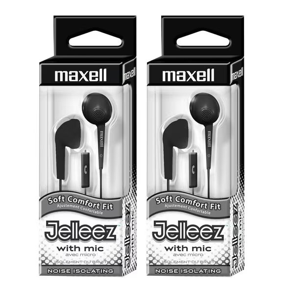 Jelleez™ Soft Earbuds with Mic, Black, PK2, Maxell, Mfr#: MAX191569