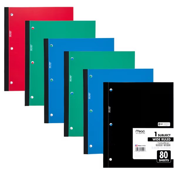 Wireless Neatbook Notebook, 1-Subject, Wide Ruled, PK6, Mead, Mfr#: 05222