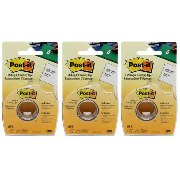 Labeling and Cover-up Tape, 1in x 700in Per Roll, PK3, Post-It, Mfr#: MMM658