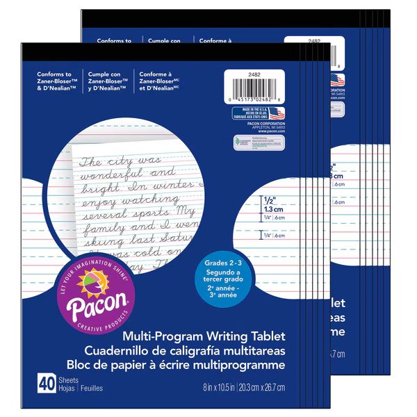 DNealian/Zaner-Bloser Handwriting Tablet, Grade 2-3, PK12, Pacon, Mfr#: P2482
