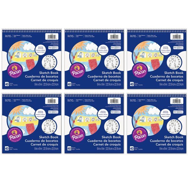 Art Street® Sketch Book, White, 9" x 9", 40 Sheets/Pad, PK6, Pacon, Mfr#: 4750