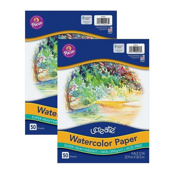 Watercolor Paper, White, 140 lb., 9in. x 12in., 100PK, Ucreate, Mfr#: P4943