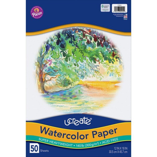 Watercolor Paper, White, 140 lb., 12in x 18in, PK50, Ucreate, Mfr#: P4944