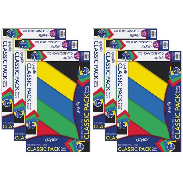 Poster Board, 5 Assorted Primary Colors, 14x22in, PK30, Ucreate, Mfr#: P5445