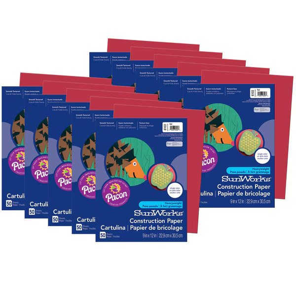 SunWorks® Construction Paper, Red, 9 x 12in, PK500, Pacon, Mfr#: P6103