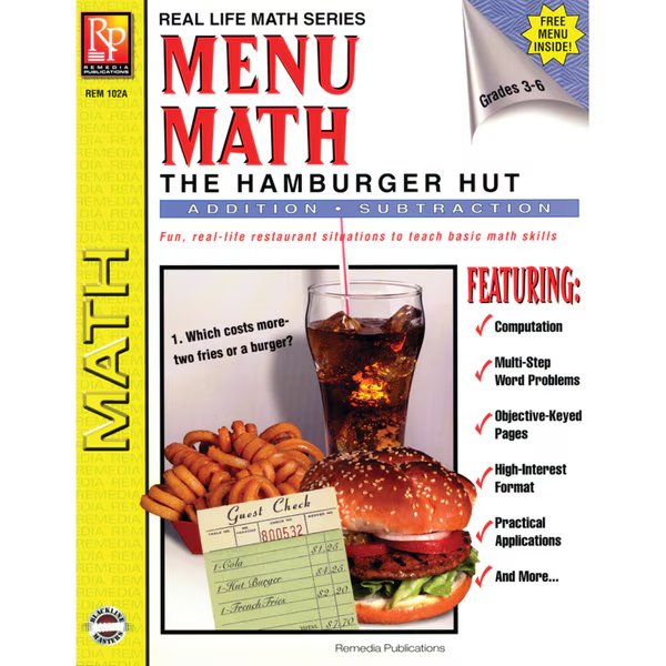 Menu Math, The Hamburger Hut Book, Addition And Subtraction, Remedia Publications, Mfr#: 102A