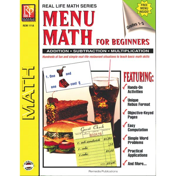 Menu Math for Beginners Book, Grades 1-3, Remedia Publications, Mfr#: 111A