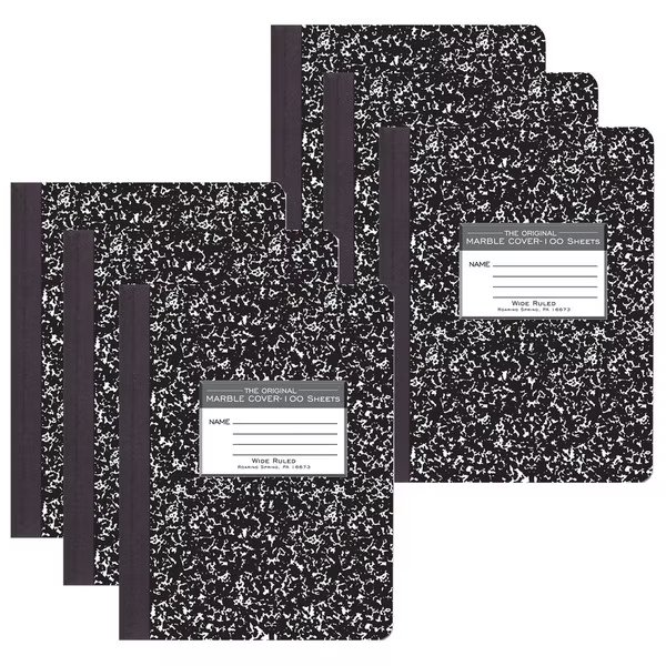 Marble Composition Book, Black, PK6, Roaring Spring, Mfr#: 77230