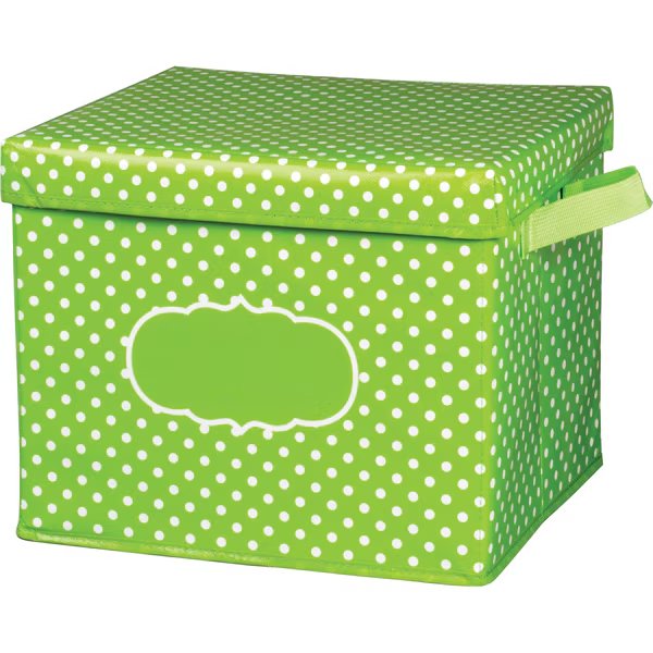Shelf Storage Bin, Vinyl, 13 in W, 10.5 in H, 12 in L, Geen/Polka Dot, Teacher Created Resources, Mfr#: TCR20820