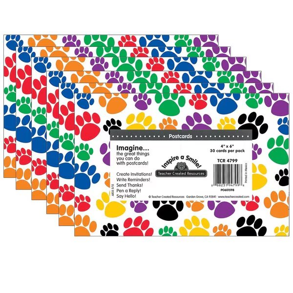 Colorful Paw Prints Postcards, PK180, Teacher Created Resources, Mfr#: TCR4799
