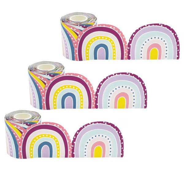 Oh Happy Day Rainbows Die-Cut Rolled Border Trim, 50 Feet/Roll, PK3, Teacher Created Resources, Mfr#: TCR8928
