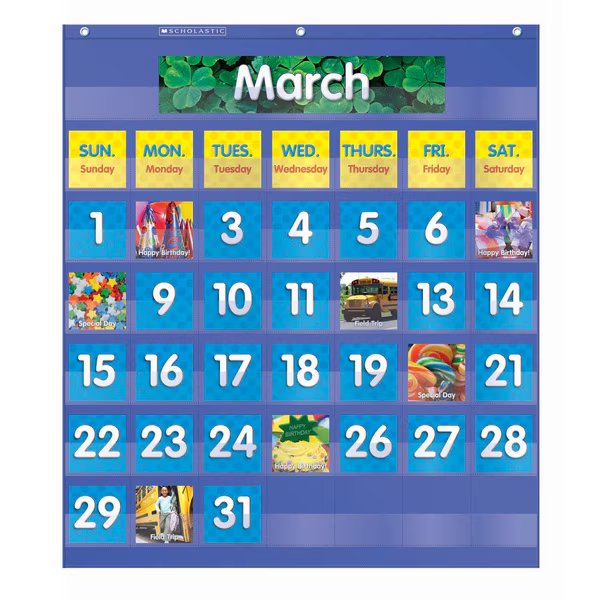 Scholastic Monthly Calendar Pocket Chart, 61 Pieces, Scholastic Teaching Resources, Mfr#: 9780545114790