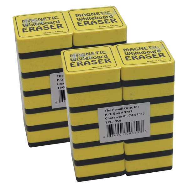Magnetic Whiteboard Eraser, 2" x 2", Yellow, 12 Per Pack, PK2, The Pencil Grip, Mfr#: 355