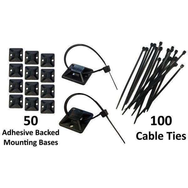 Mounting Base Kit- 1" bases(25) + 6" ties(25)- Black, Electriduct, Mfr#: CT-ED-ABM-100-BK-KIT