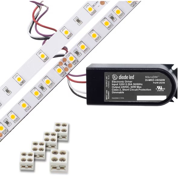 100 LED Tape Light 24V 3000K 16.4 ft. & MikroDIM™ Driver, Diode Led, Mfr#: DI-KIT-24V-BC1MD60-3000