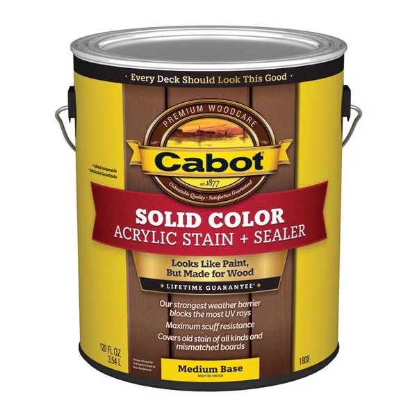 Solid Color Acrylic Stain & Sealer Solid Tintable Medium Base Acrylic Deck Stain 1 gal, Cabot, Mfr#: 140.0001808.007