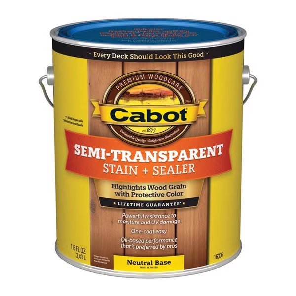Low VOC Semi-Transparent Tintable Neutral Base Oil-Based Stain and Sealer 1 gal, Cabot, Mfr#: 140.0016306.007
