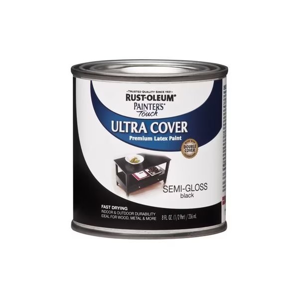 Rust-Oleum Painters Touch Semi-Gloss Black Water-Based Ultra Cover Paint Exterior & Interior 0.5 pt, Krud Kutter, Mfr#: 1974730