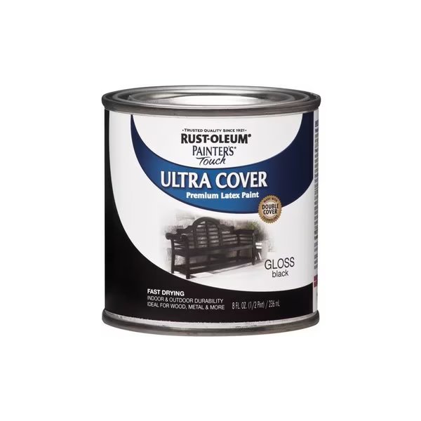 Rust-Oleum Painters Touch Gloss Black Water-Based Ultra Cover Paint Exterior & Interior 0.5 pt, Krud Kutter, Mfr#: 1979730