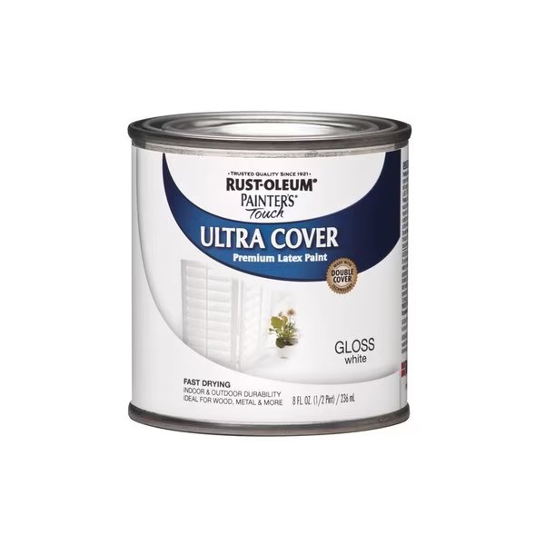 Rust-Oleum Painters Touch Gloss White Water-Based Ultra Cover Paint Exterior & Interior 0.5 pt, Krud Kutter, Mfr#: 1992730