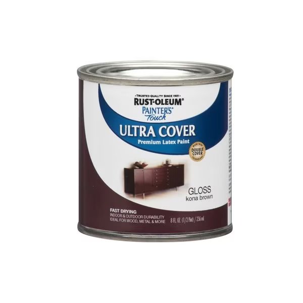 Rust-Oleum Painters Touch Ultra Cover Gloss Kona Brown Water-Based Paint Exterior & Interior 8 oz, Krud Kutter, Mfr#: 1977730