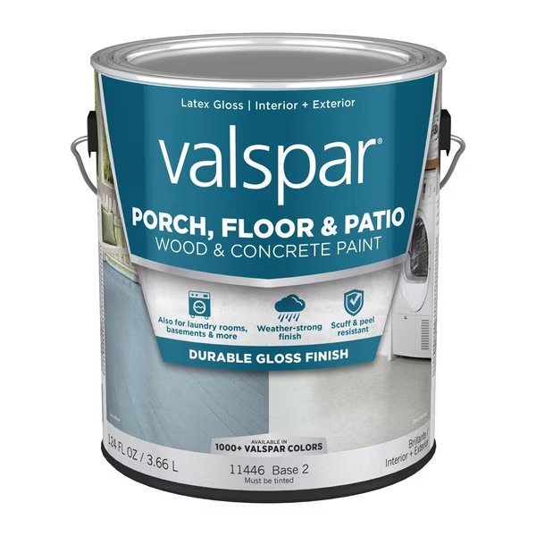 Porch	 Floor & Patio Wood & Concrete Paint Gloss Clear Base 2 Floor and Patio Coating 1 gal, Valspar, Mfr#: 009.0011446.007
