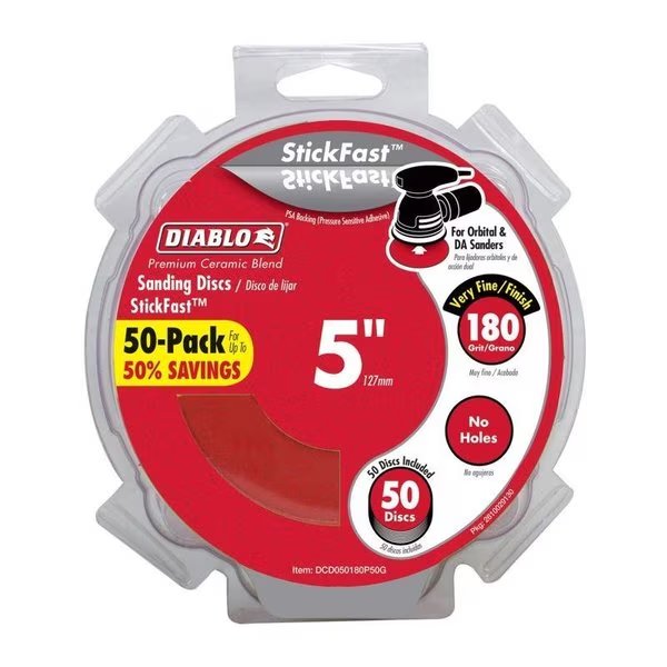 StickFast 5 in. Ceramic Blend Pressure Sensitive Adhesive Sanding Disc 180 Grit Very Fine 50, Diablo, Mfr#: DCD050180P50G