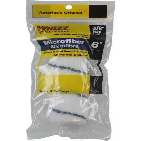 6 in Paint Roller Cover, 3/8" Nap, Microfiber, Whizz, Mfr#: 70015