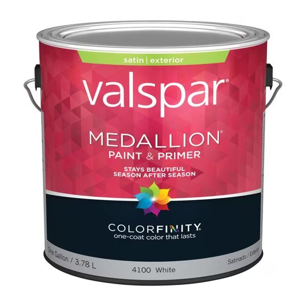 Exterior Paint, Satin, Latex Base, Satin, 1 gal, Valspar, Mfr#: 027.0004100.007