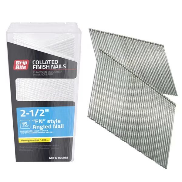 2-1/2" 15 Ga. Angled Strip FN-Style Finish Nails, 1000PK, Grip-Rite, Mfr#: GRFN1540M