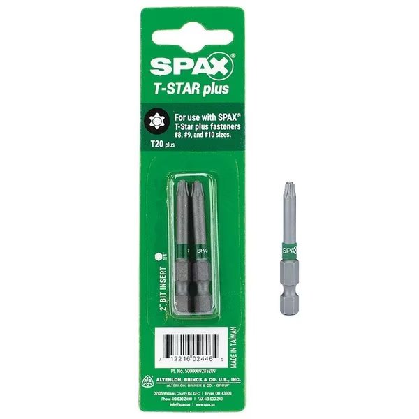 T-Star Plus T20 X 2 in. L Driver Bit Steel , 2PK, Spax, Mfr#: 5000009285209